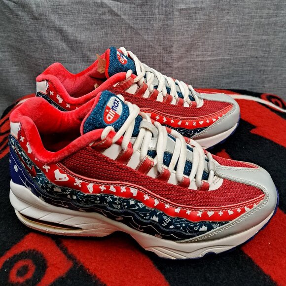 Women 7.5 / 6Y Nike Air Max 95 Ugly Christmas Sweater Sneakers - CT1593-100 - Picture 2 of 14